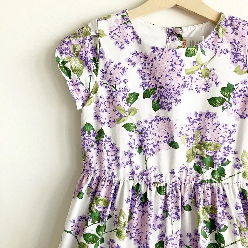 Gymboree Floral Print Dress Girls Sz 8 Purple Ruffle Lined 100% Cotton Spring